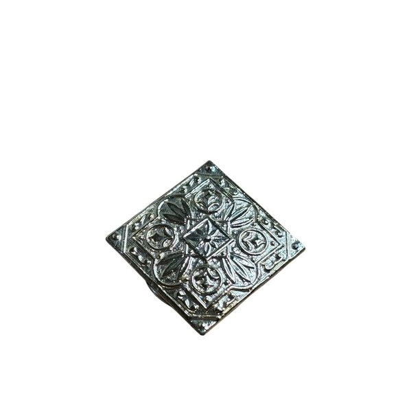 Goldtone Square Scarf Clip Art Deco Patterned Textured 1.25 inch - Picture 1 of 3